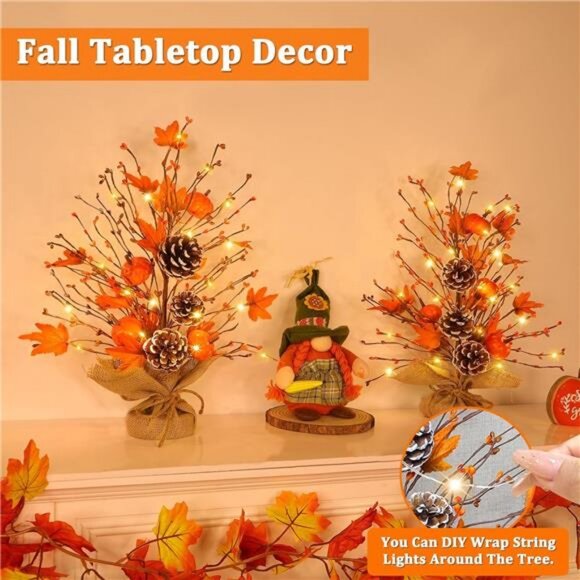 Timer - 2 Pack 18 Inch Lighted Fall Tree Fall Decorations for Home, Fall Maples - Picture 4 of 7